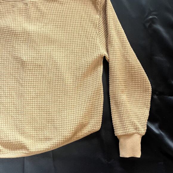 Madewell Women’s Waffle Knit V-Neck Top Brown Size Small Long Sleeve Pullover - Picture 7 of 8